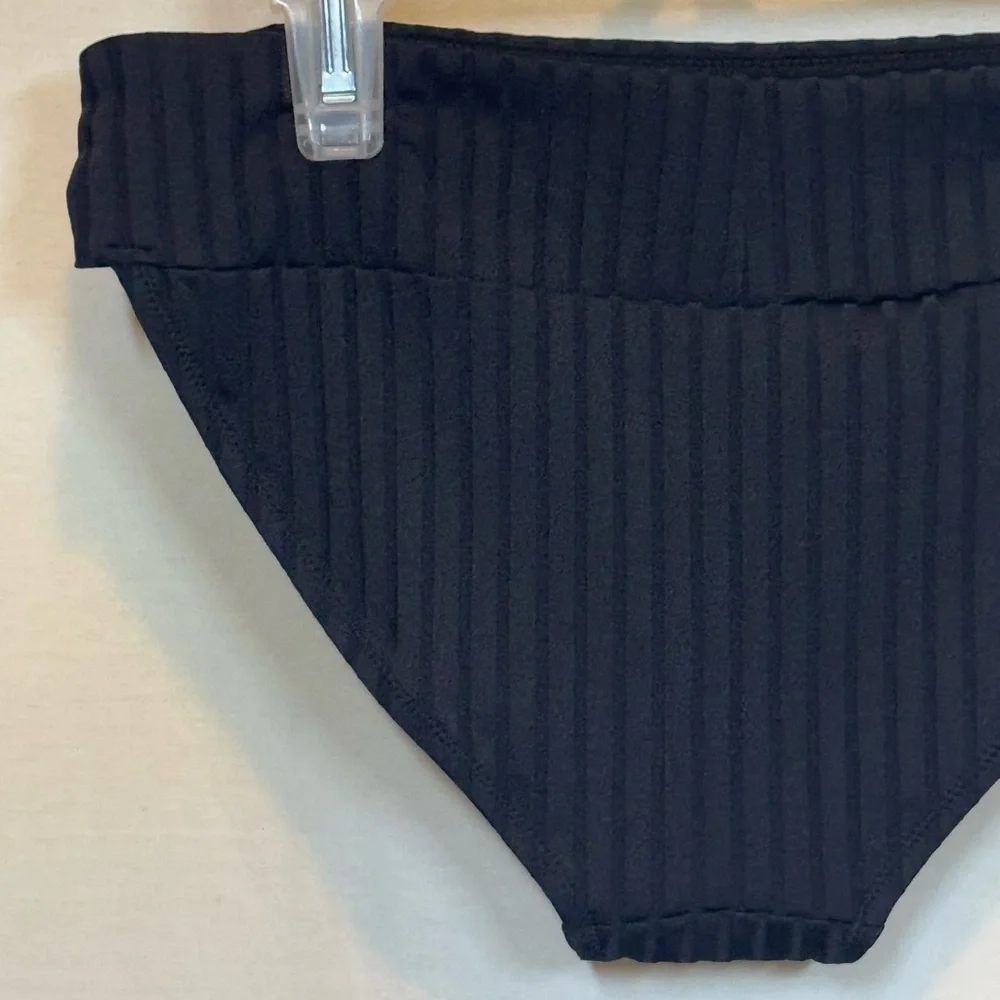 AA-571 Aerie NWT Black Ribbed‎ Lined Summer Swim Bikini Bottoms Size S